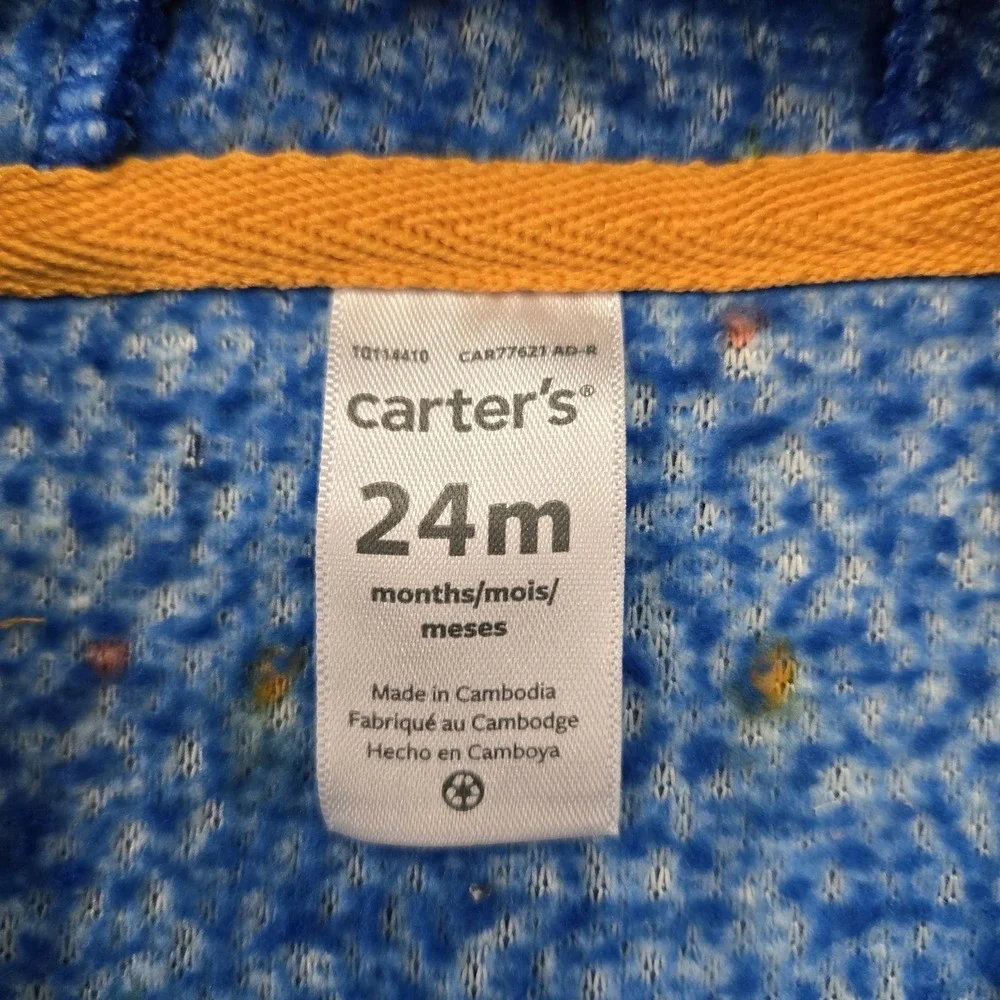 Carter's 24M Cookie‎ Monster Blue Sherpa Fleece Hooded Jacket Flecked Full Zip